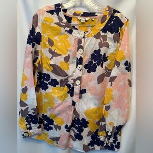 Boden Women’s Size 10 Floral Long Sleeve Tunic Top Blouse Shirt Blue Yellow Pink